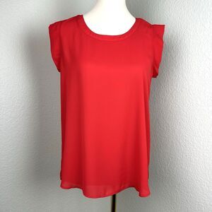 Pleione Women's Red Round Neck Lightweight Sleeveless Blouse Size Small